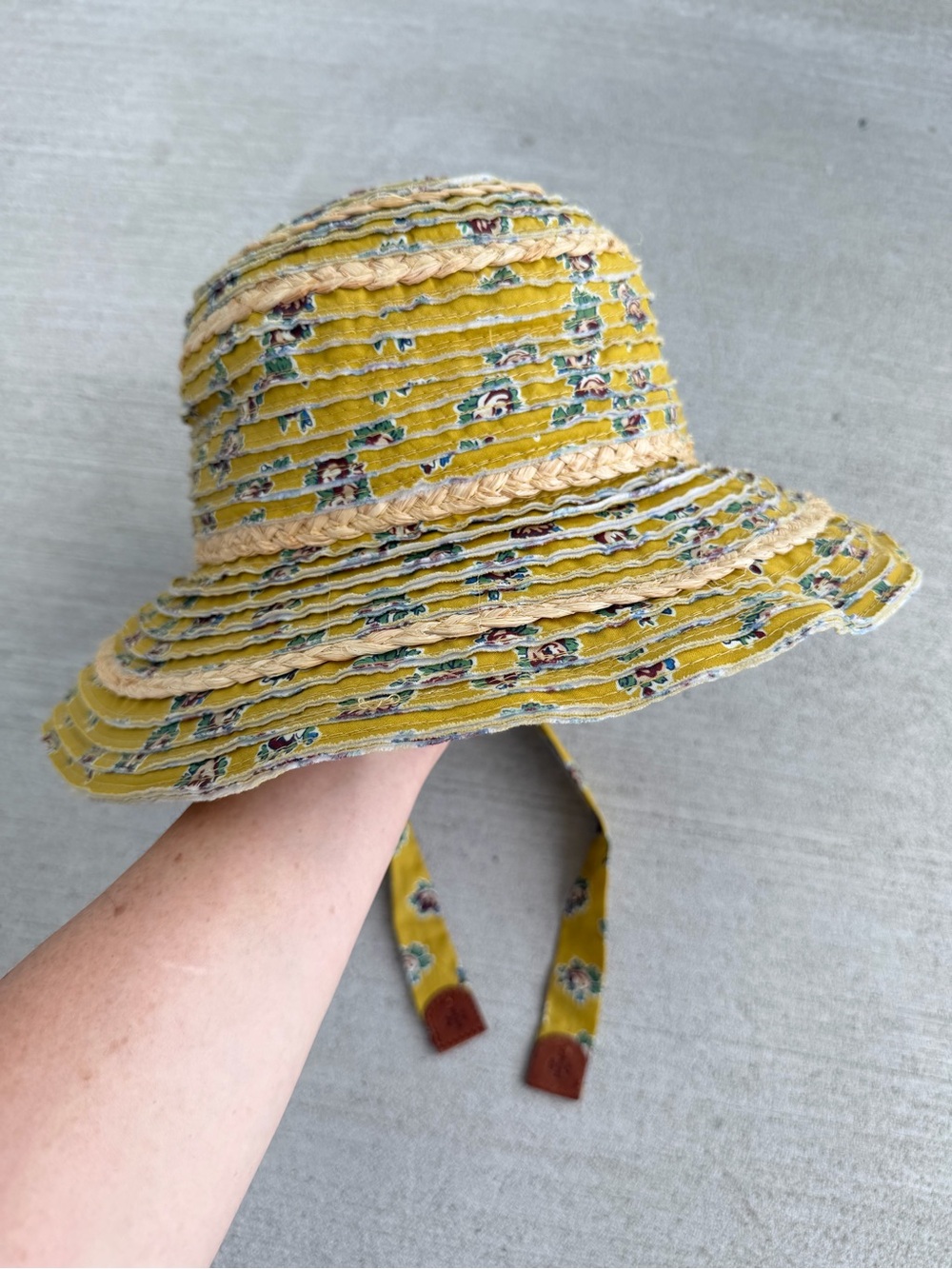Rare Tory Burch Early 2010s Floral Raffia Wide Brim Sun Hat Tie Strap OS